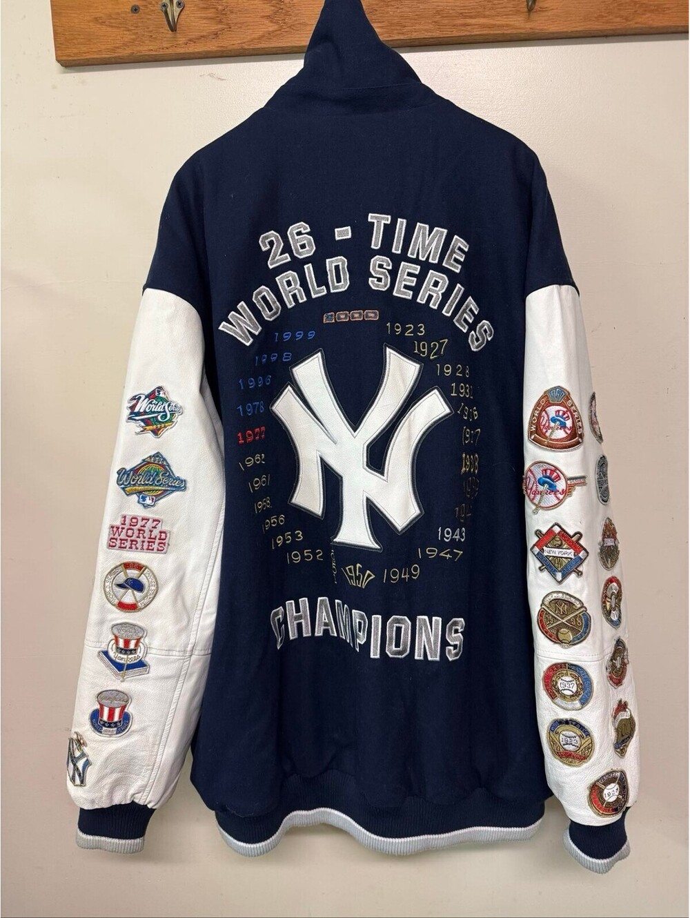 JH DESIGN NEW YORK YANKEES 4XL VARSITY JACKET LEATHER WOOL RARE